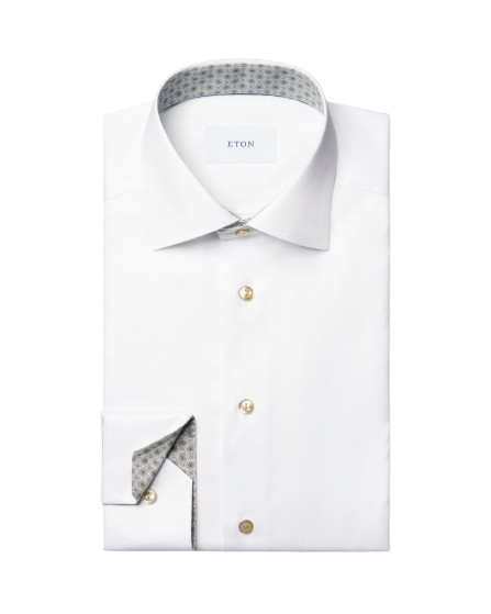 Slim Fit White Medallion Effect Signature Twill Shirt