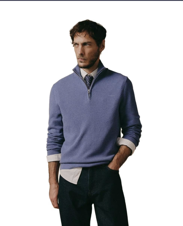 Texured Cotton Merino Half Zip