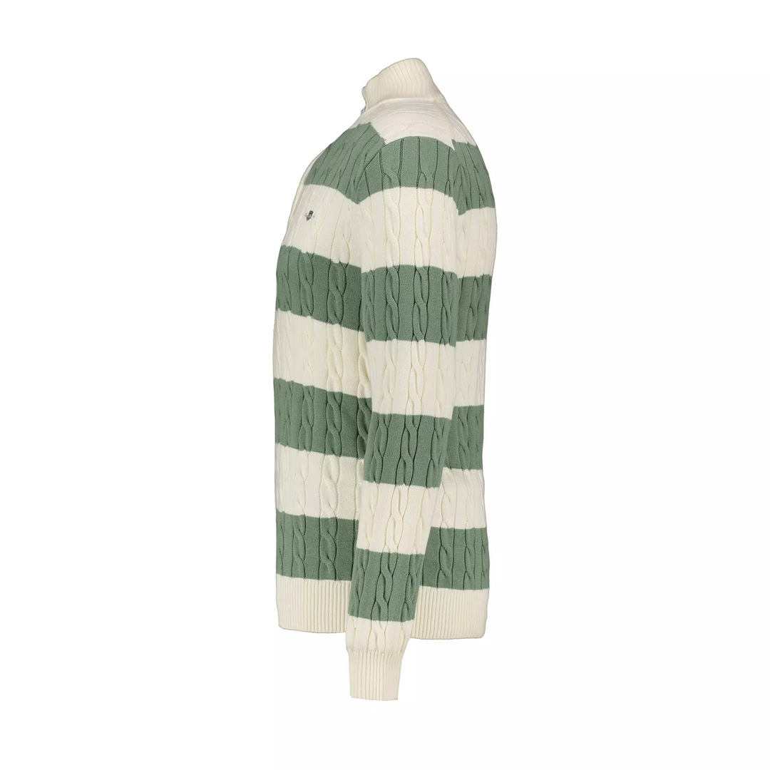 Striped Cotton Cable Half Zip