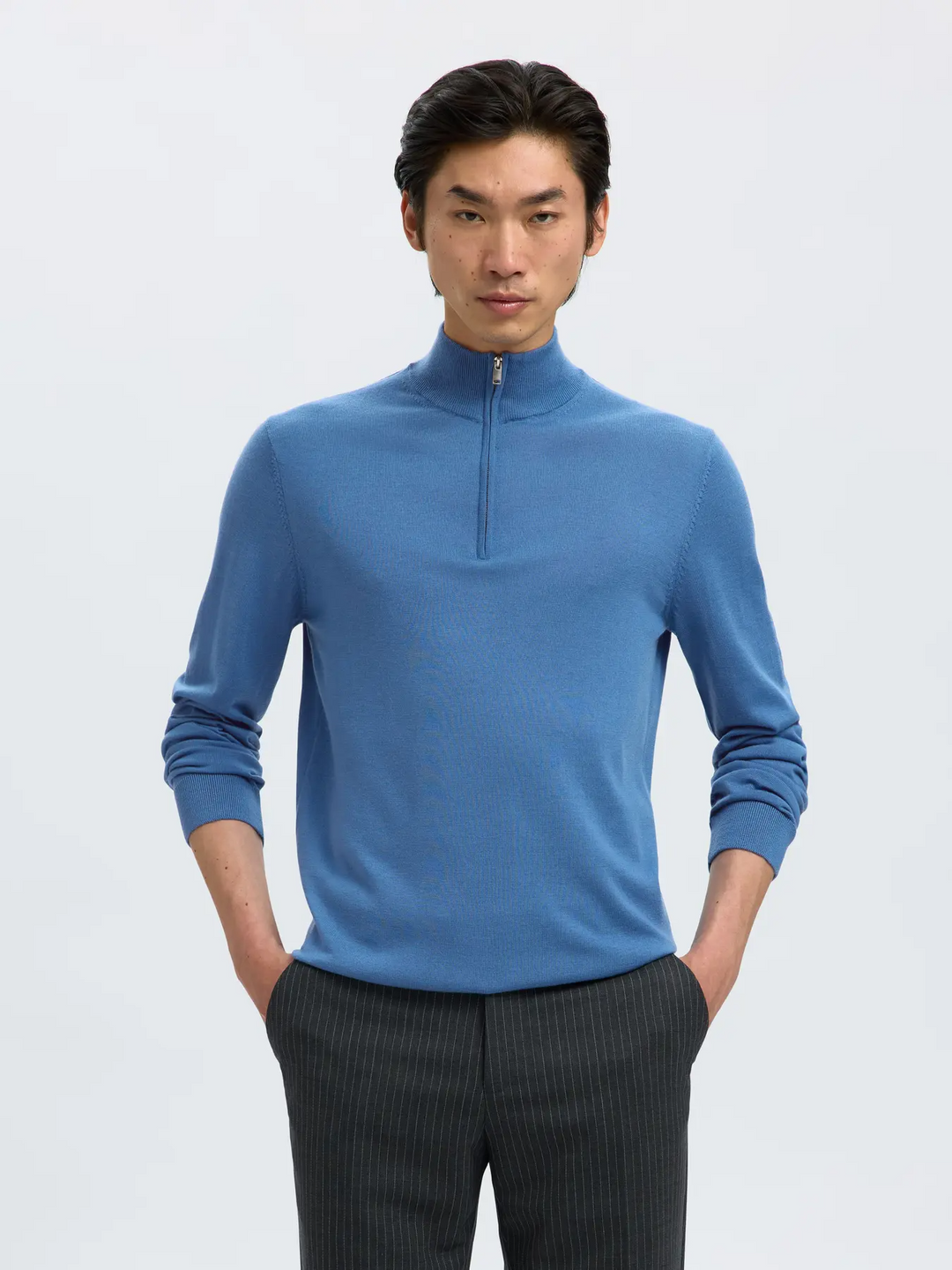 SLHTray Ls Knit merino half zip
