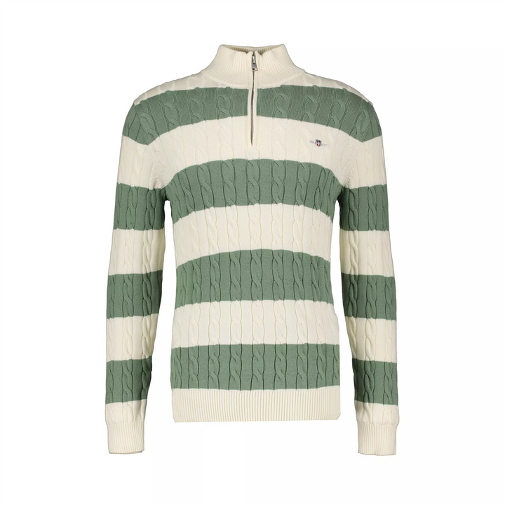 Striped Cotton Cable Half Zip