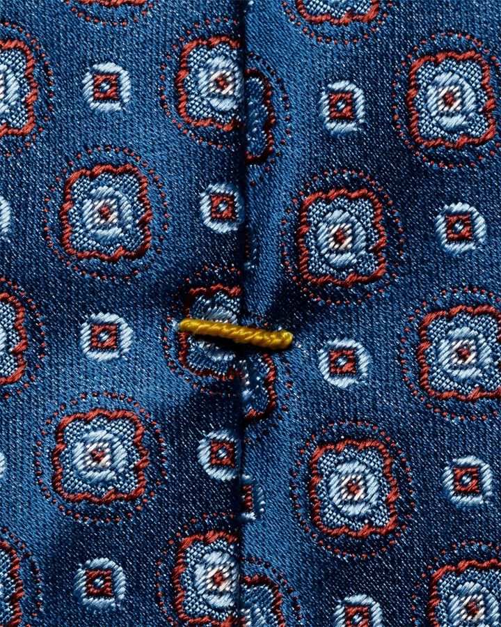 Navy Blue Medallion Print Silk Tie