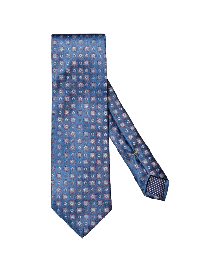 Navy Blue Medallion Print Silk Tie